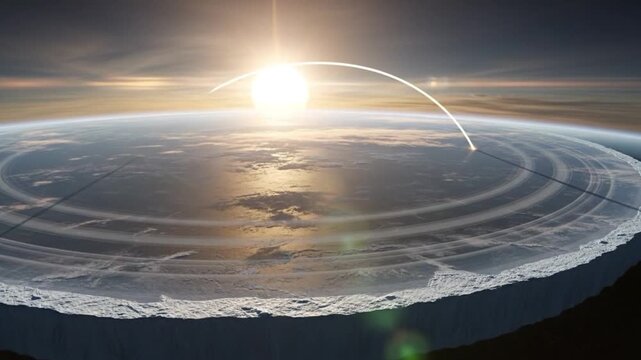 Conceptual animation of a flat earth model with the sun moving across the sky