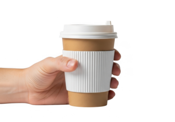 Hand holding coffee cup isolated on transparent background