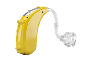 Yellow hearing aid isolated on transparent background