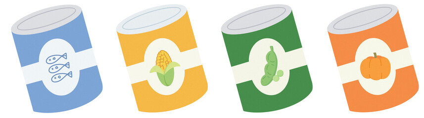 canned vegetable and fish-food pastry room-supermarket product illustrations collection set with transparent background