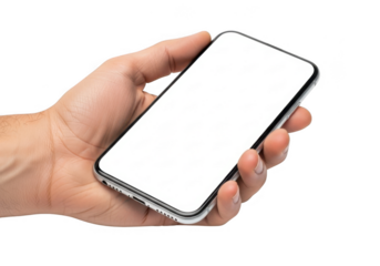 Hand holding smartphone isolated on transparent background