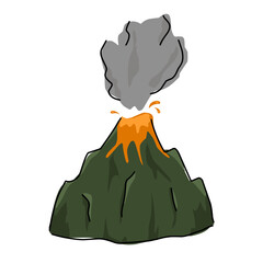 Flat vector illustration of an erupting volcano with smoke, simple and clean design perfect for nature, geology, and disaster-themed graphics