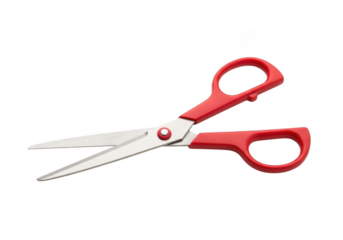 Red handled scissors isolated on transparent background
