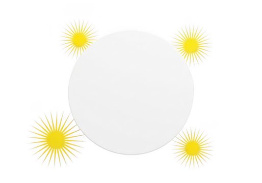 White circle with sunbursts isolated on transparent background
