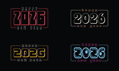 Happy New Year 2026 vector typography set. Modern, creative designs for invitations, banners, and calendars