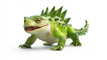 Fototapeta premium Lively and Colorful Cartoon Fantasy Creature with Spikes, Green Skin, and Bright Eyes Perfect for Children's Illustrations