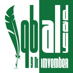 Allama Iqbal Day Commemoration: An artistic graphic composition, with a serene green and white theme, commemorates Allama Iqbal Day, paying homage to the visionary poet and philosopher. 