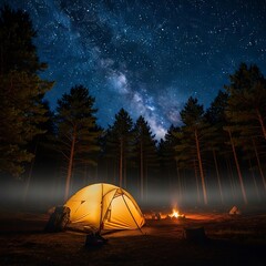 Camping Under the Stars - A Nighttime Adventure in the Wilderness.