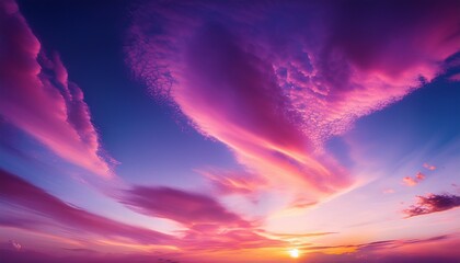 Abstract Beautiful Pink And Purple Cirrus Clouds And Sunset Sun