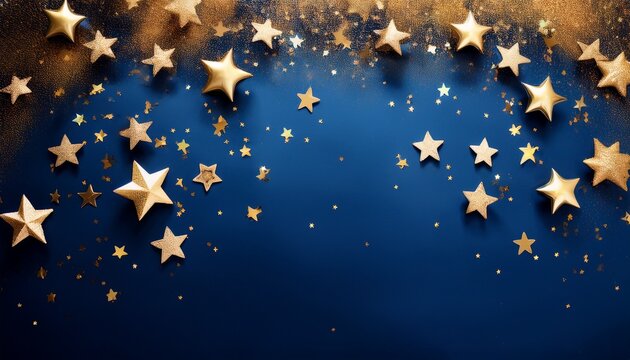 Elegant Midnight Blue Background With Gold Confetti Stars Celebration Background Winter Background Event - Powered by Adobe