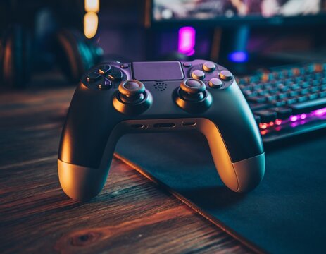 Gaming Controllers with Neon Lights and Modern Setup