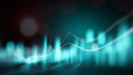 video 4K Futuristic financial chart interface floating in deep-blue ambient space, glowing neon line graphs in vibrant yellow and electric blue, subtle holographic data panels, light - Powered by Adobe