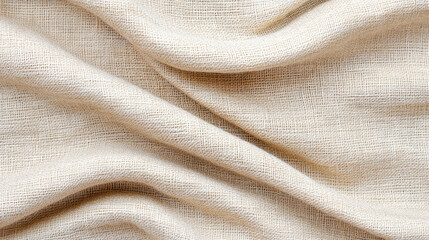 Natural hemp fabric texture with soft folds and neutral color, cozy organic textile