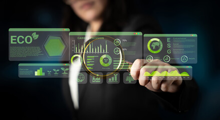 ESG and environmental data dashboard with charts, graphs, and sustainability statistics for eco-friendly strategy Parse