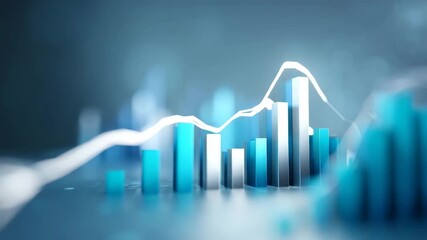 video 4K Sleek modern financial dashboard interface, clean blue and silver palette, semi-transparent line and bar charts in neon aqua and white, futuristic digital grid - Powered by Adobe