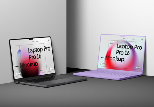 Laptop Based on Wall Mockup