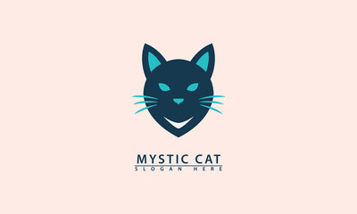 Mysterious cat head logo with whiskers and a subtle smile. Represents spirit, mystery, pet care, or gaming themes.