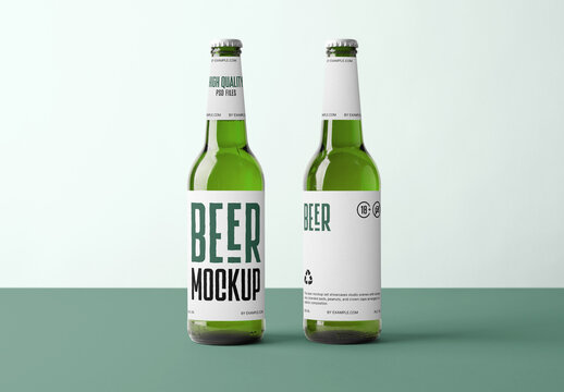 Front View Two Beer Bottle Mockups