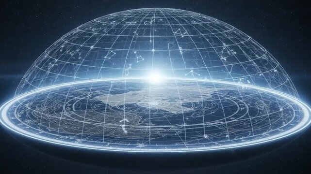 Flat Earth model animation with a celestial firmament dome