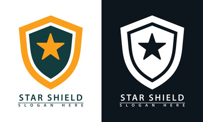 Star shield logo representing security, protection, quality, and excellence. Bold, simple badge design for defense or rating.