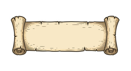 Blank old parchment scroll with rolled edges and empty space for text, vintage document background