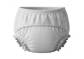 White cloth diaper with ruffles isolated on transparent background