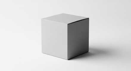 Fototapeta premium Elegant gray product box mock-up on white background offers versatile packaging display for branding needs