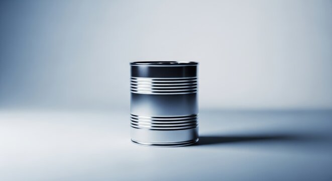 Sleek metal can with ribbed design for modern food packaging concepts and industrial product mockups