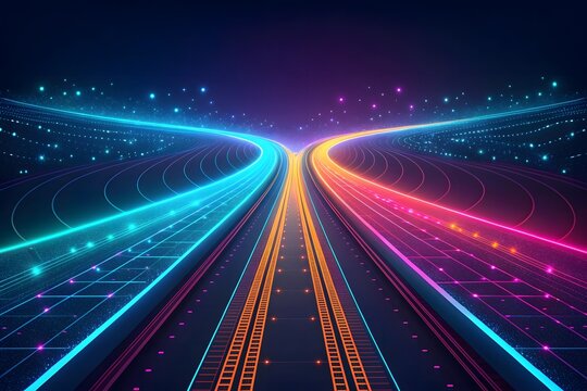 Abstract digital highway of light trails and data streams