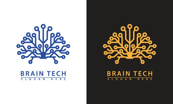 Simplified brain shape logo formed by tech circuit branches. Focuses on intelligence, network, and digital knowledge platforms.