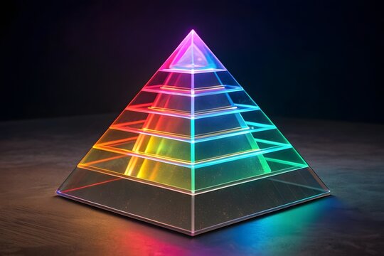 Illuminated geometric pyramid with rainbow spectrum of lights - Powered by Adobe