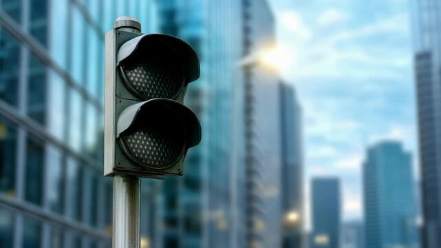 Red traffic light urban signal city intersection stop light traffic control metal pole glowing