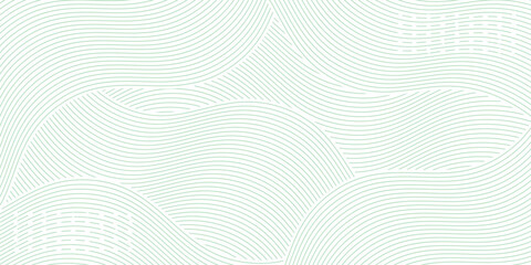 Fototapeta premium Green farm banner, white organic abstract background with fields. Wavy green lines, natural organic products. Ecological background.