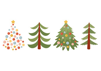 Christmas tree clipart set with decorated and simple pine trees. Perfect for cards, prints,  winter and Christmas design projects.