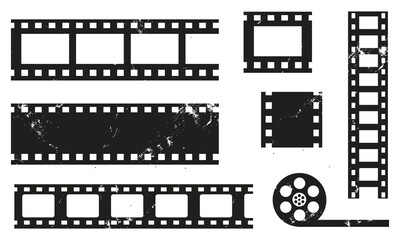 Film Strip Frame Templates – Vintage Cinema Reel with Grunge Texture.