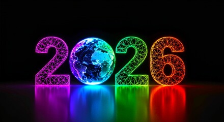 glowing gradient text 2026 happy new year