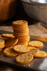 Round Crackers Snack.
A close-up photo of round crackers. Perfect for food, snack, bakery, or cooking-related projects.