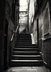 Black and white alleyway stairs