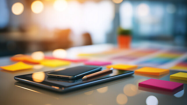 A digital tablet  smartphone  and stylus with designers