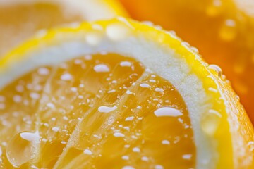 Close-up of fresh lemon slices with water droplets