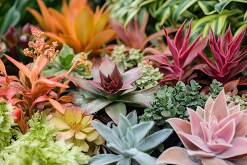 Colorful succulents and cacti in various shades
