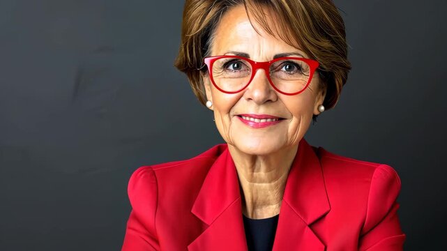 Confident Professional: A striking portrait of a self-assured woman, radiating competence and intelligence in a professional setting. She wears stylish eyewear and attire.