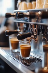 Espresso machine pouring into small glasses