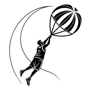 Parachute Slam Dunk Vector Icon / Skydive Basketball Jump Illustration