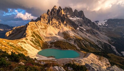 Dolomites Mountain Range Majestic Peaks and Serene Lake Lago di Landro Panorama