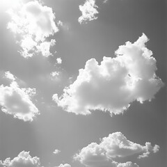 Gray scale sky with fluffy clouds