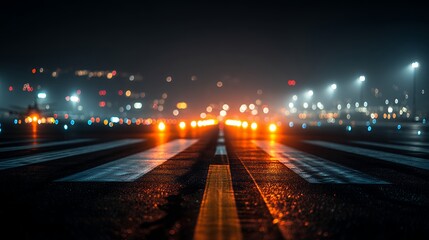 illuminated runway at night with lights
