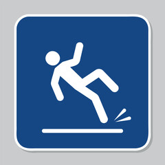 wet floor caution icon, slippery ground zone symbol, blue sign, vector Illustration