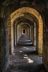 Stone arched tunnel, long perspective