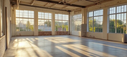 Sunlight streams into a spacious, industrial loft space